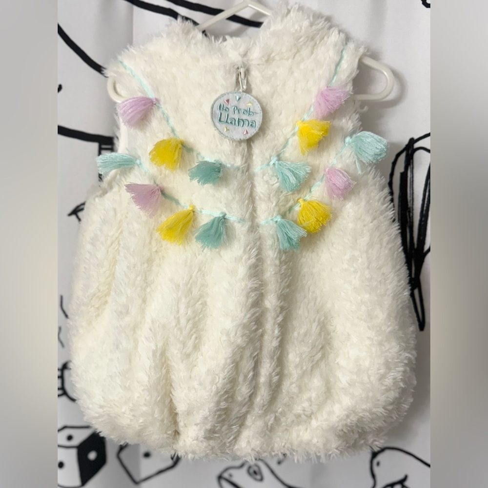 Kids Fluffy Llama Vest with Colorful Tassels